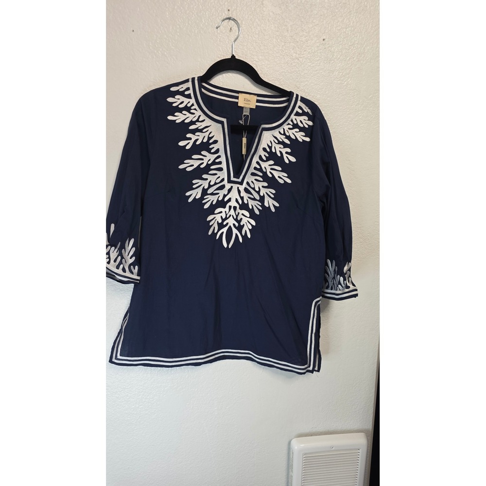 Elie Tahari Tunic Top Women Medium Navy Blue New With Tags